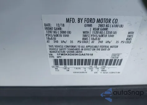 2019 Ford Explorer Xlt z USA, uszkodzony, nr VIN 1FM5K8D85KGA67018